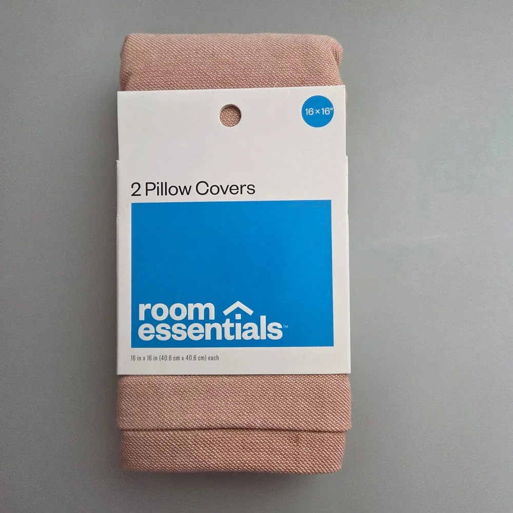 Room Essentials 2 Pack Pillow Covers 16x16 Square Textured Pink Clay New
